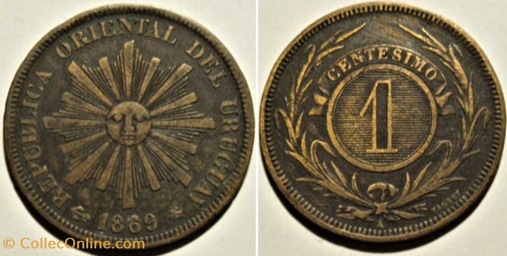 Uruguay - 1 Centésimo 1869 Heaton monnaies monde uruguay 1 centesimo 1869 heaton