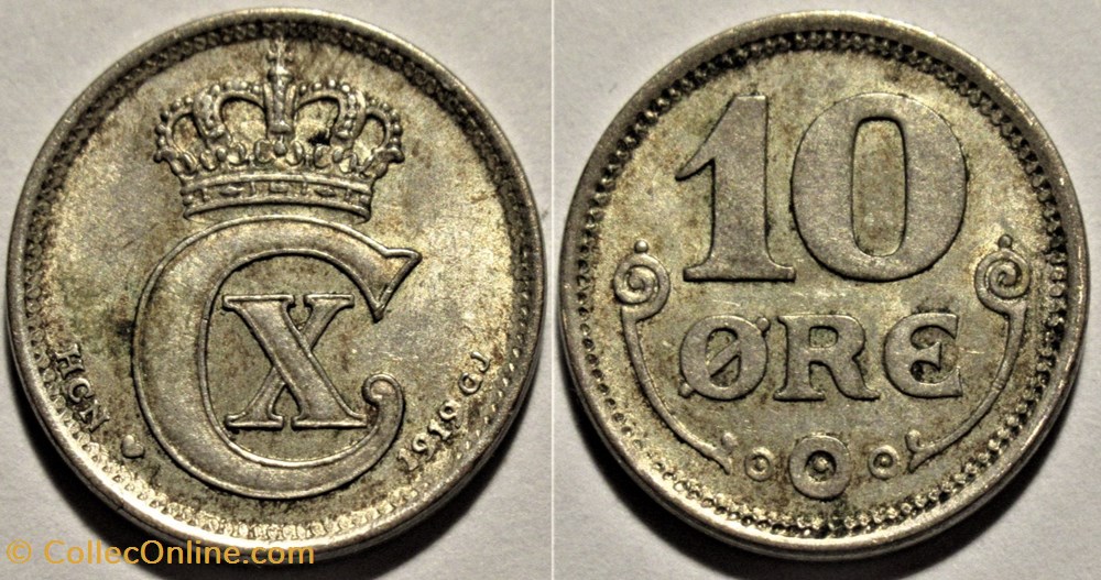 Christian X Denmark - 10 Øre 1919 monnaies monde danemark christian x denmark 10 re 1919