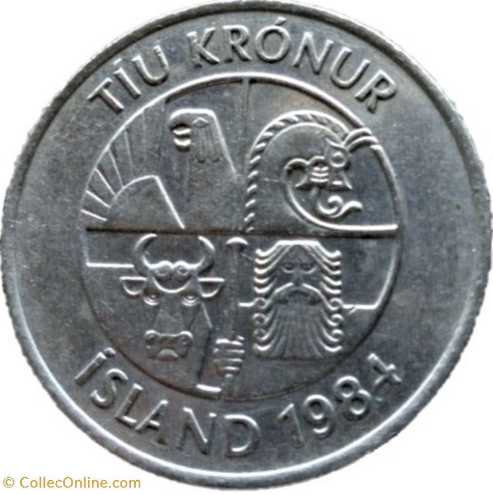 Iceland - 10 Krónur 1984, Landvættir monnaies monde islande iceland 10 kronur 1984 landv ttir