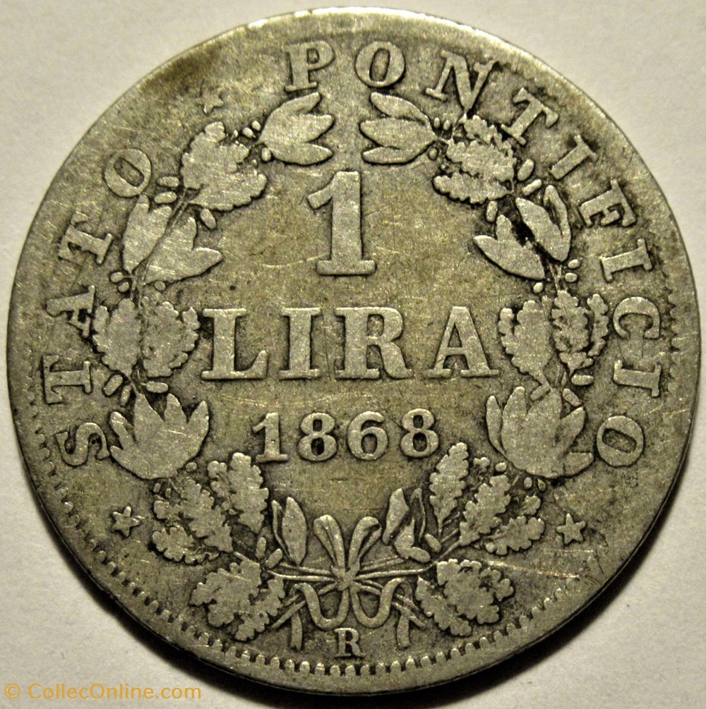 Pio IX, Papa - 1 Lira 1868, Anno XXIII - Vaticano 3 monnaies monde pio ix papa 1 lira 1868 anno xxiii vaticano