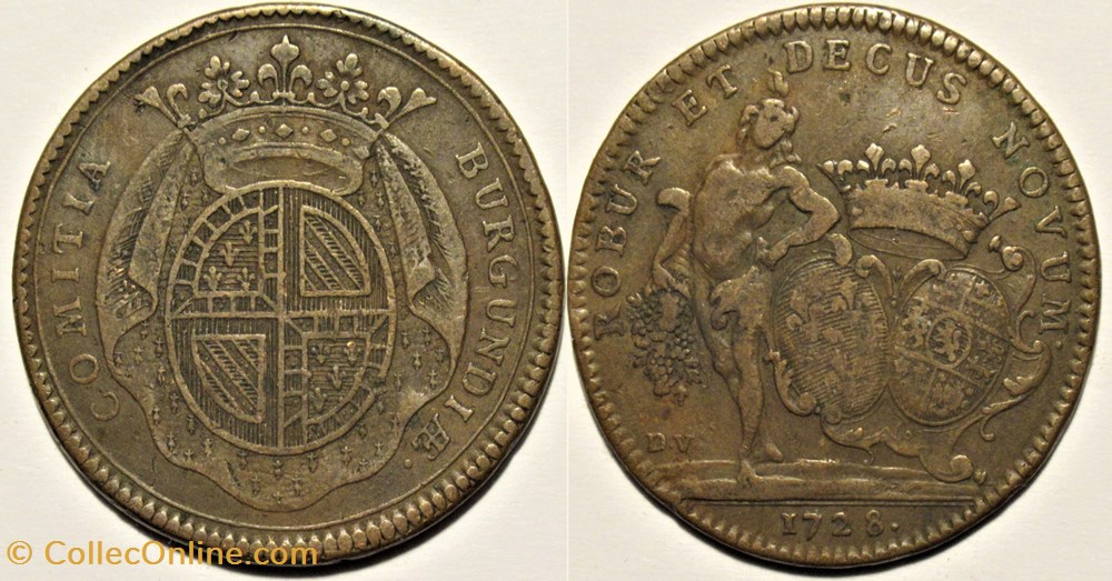 Jules de Bourbon-Condé - 1728 Jeton des États de Bourgogne, " Robur et Decus Novum" monnaies paranumismatique jetons poids jules de bourbon conde 1728 jeton des etats de bourgogne robur et decus novum