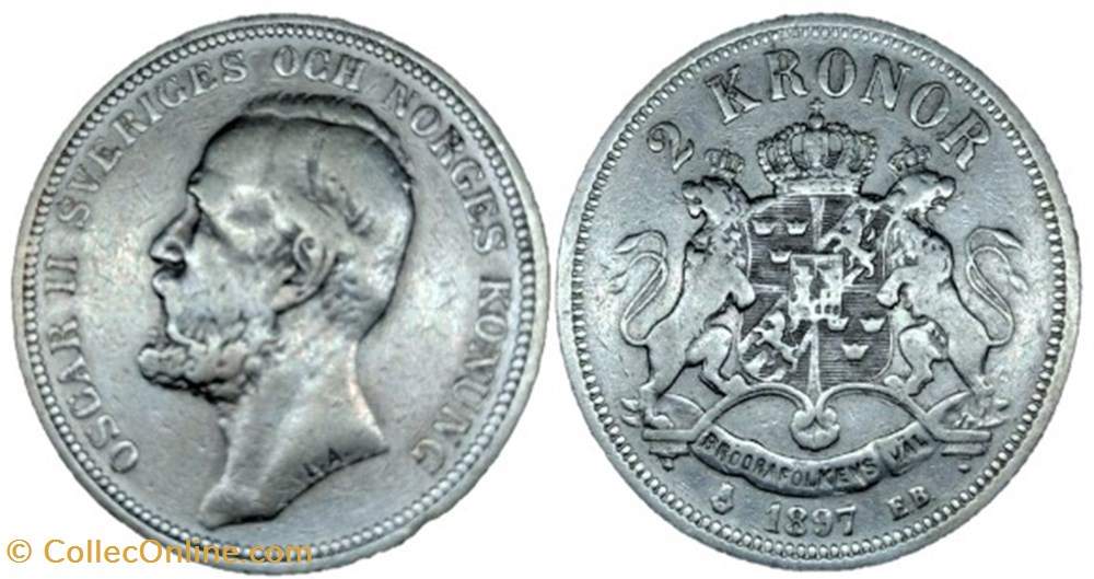 monnaies monde suede oskar ii of sweden 2 kronor 1897