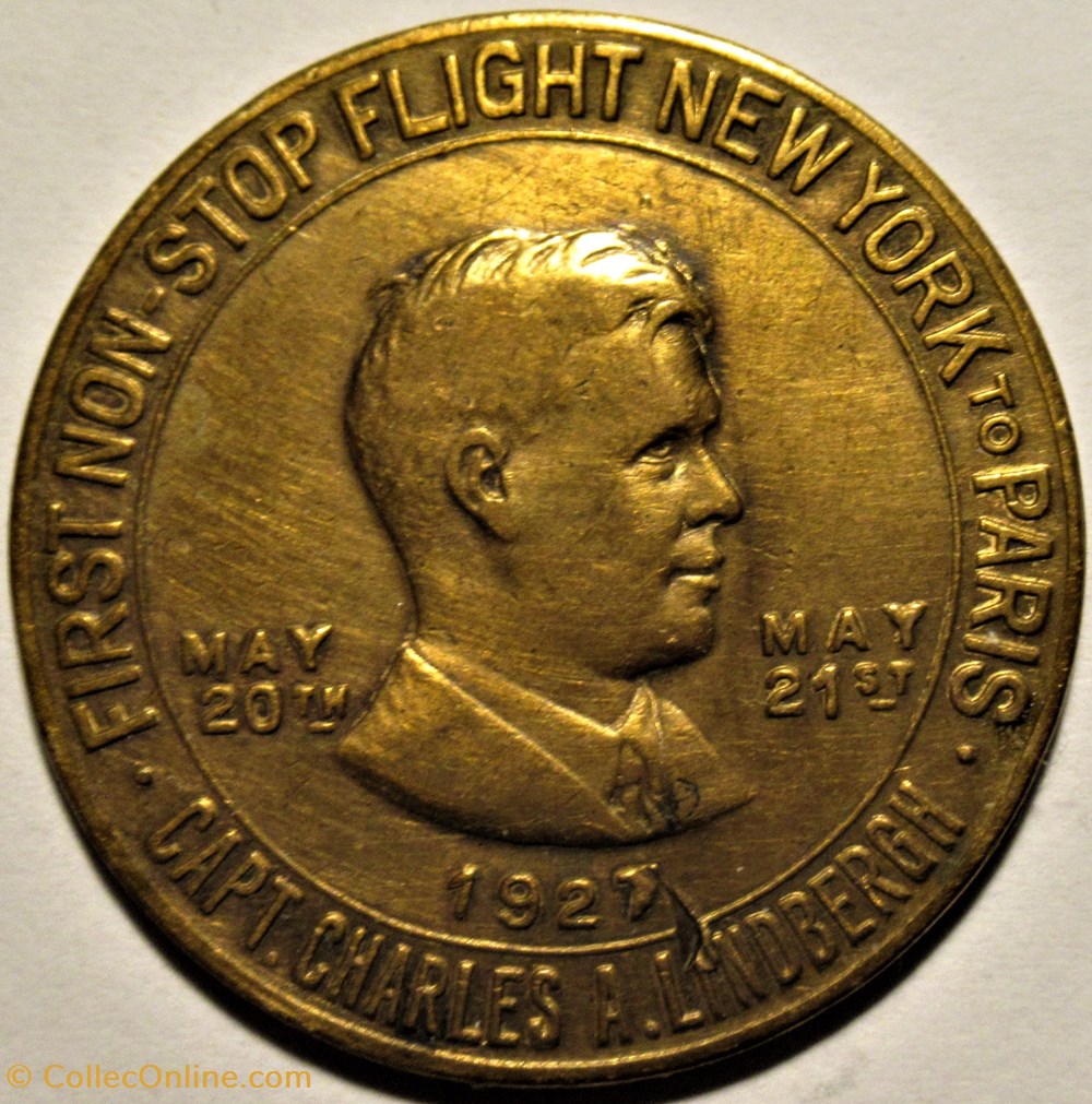 Lucky Lindbergh Token - Spirit of St. Louis - New York to Paris, 1927 2 monnaies jetons mereaux lucky lindbergh token spirit of st louis new york to paris 1927