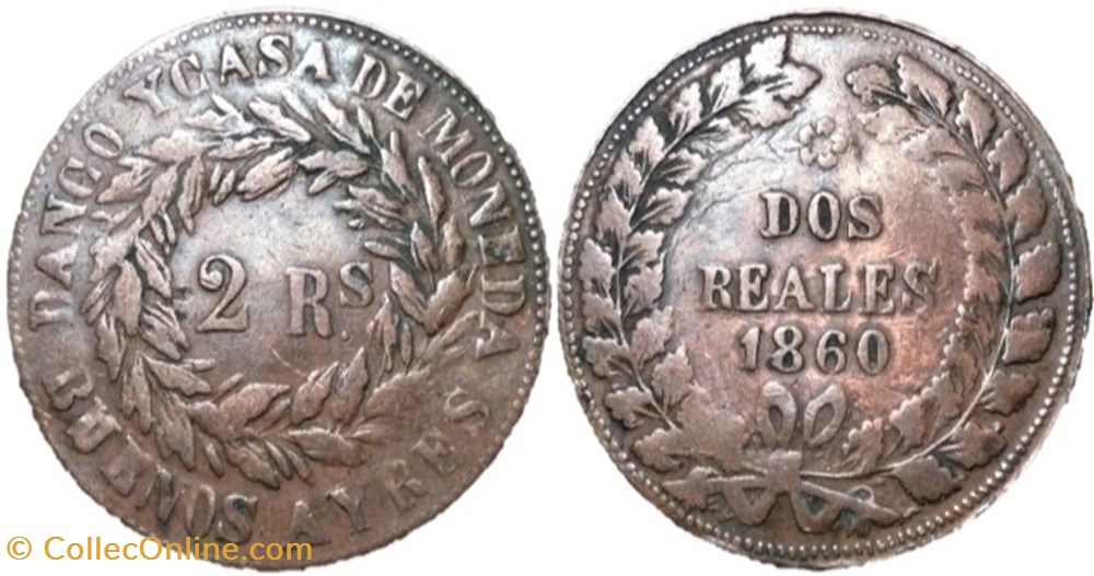 Argentina - 2 Reales 1860, Buenos Aires monnaies monde argentine argentina 2 reales 1860 buenos aires