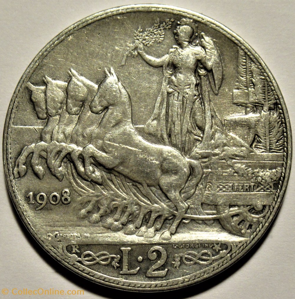 1908 Royaume d'Italie, 2 Lire, Roma - Vittorio Emanuele II 3 monnaies monde 1908 royaume italie 2 lire roma vittorio emanuele ii