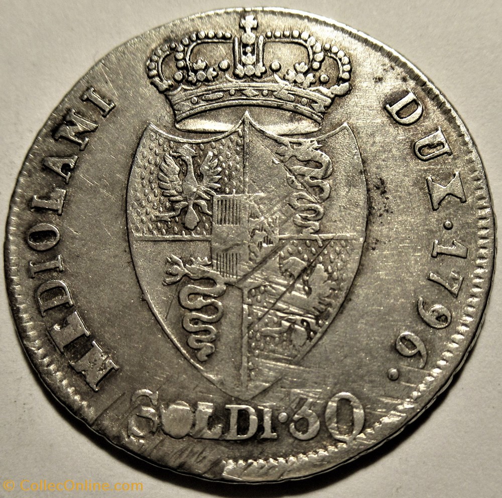 1796 Ducato di Milano 30 Soldi - Franz II d'Asburgo (Austria) 3 monnaies europe medievale duche de 1796 ducato di milano 30 soldi franz ii asburgo austria