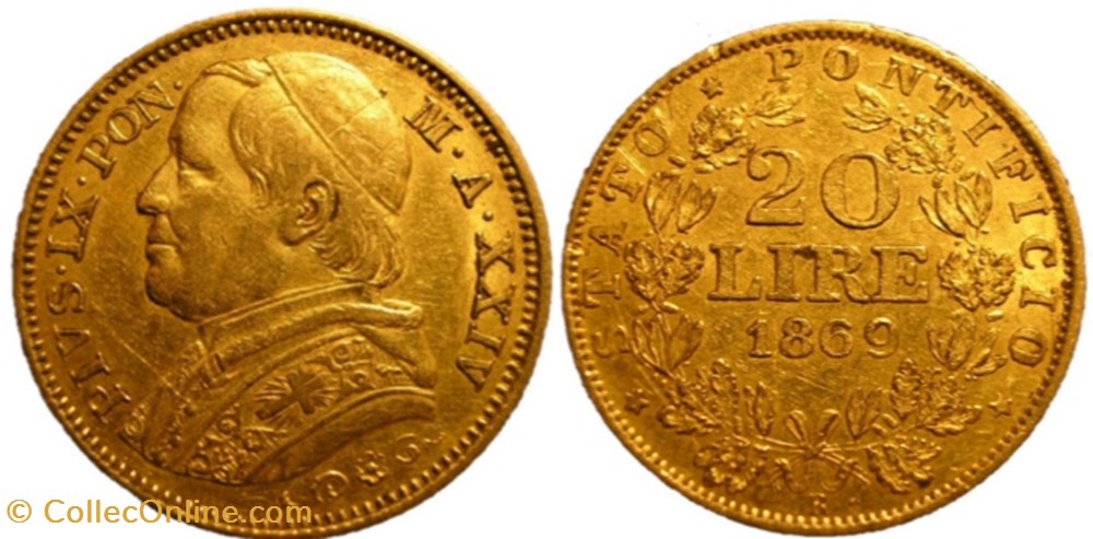 Pio IX, Papa - 20 Lire 1869, Anno XXIV - Vaticano monnaies monde pio ix papa 20 lire 1869 anno xxiv vaticano