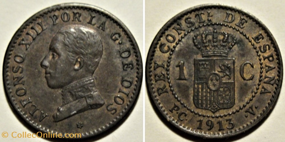 1913 - 1 Centimo - Alfonso XIII de España monnaies monde espagne 1913 1 centimo alfonso xiii de espana