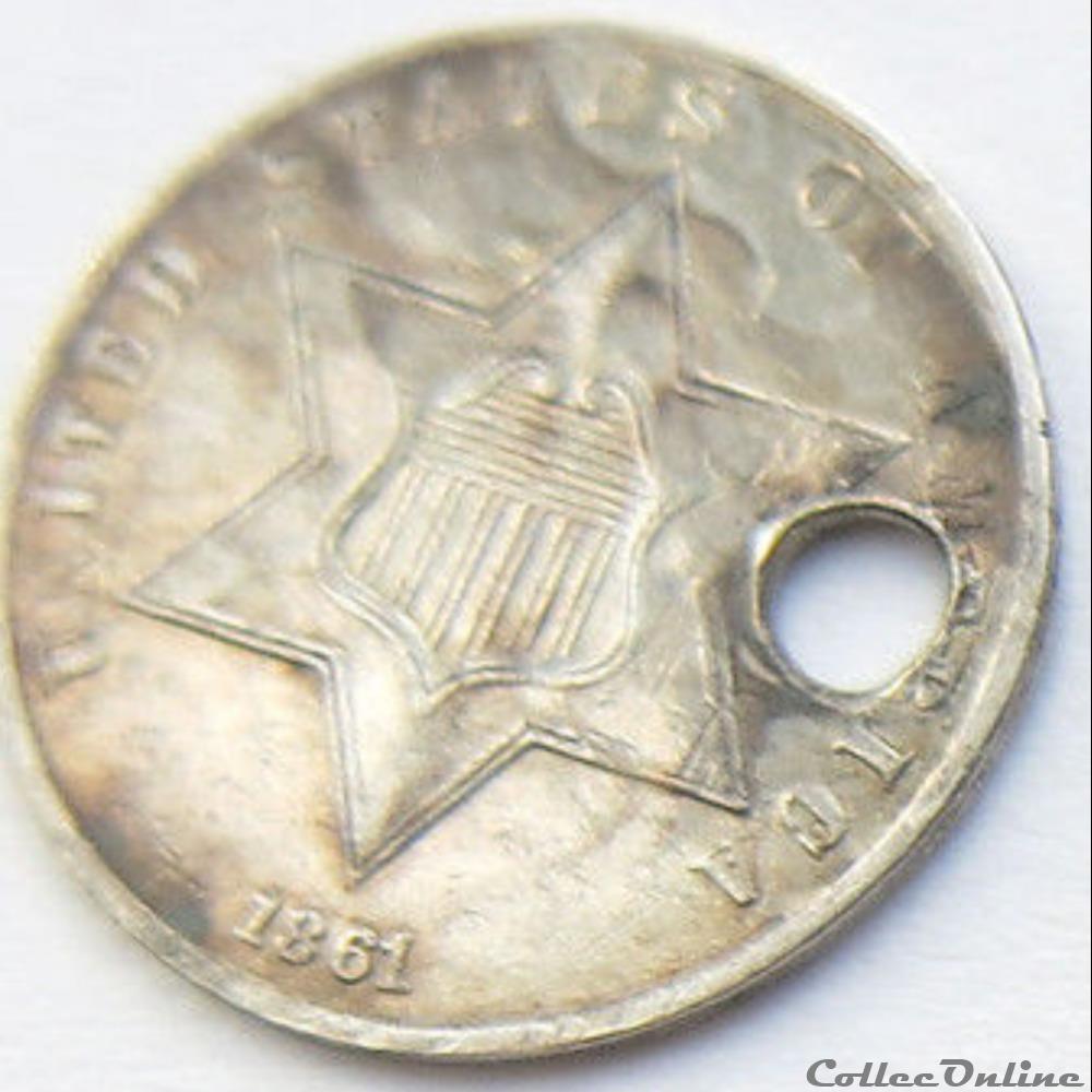 1861 - Silver Three Cents monnaie monde etat uni 1861 silver three cents