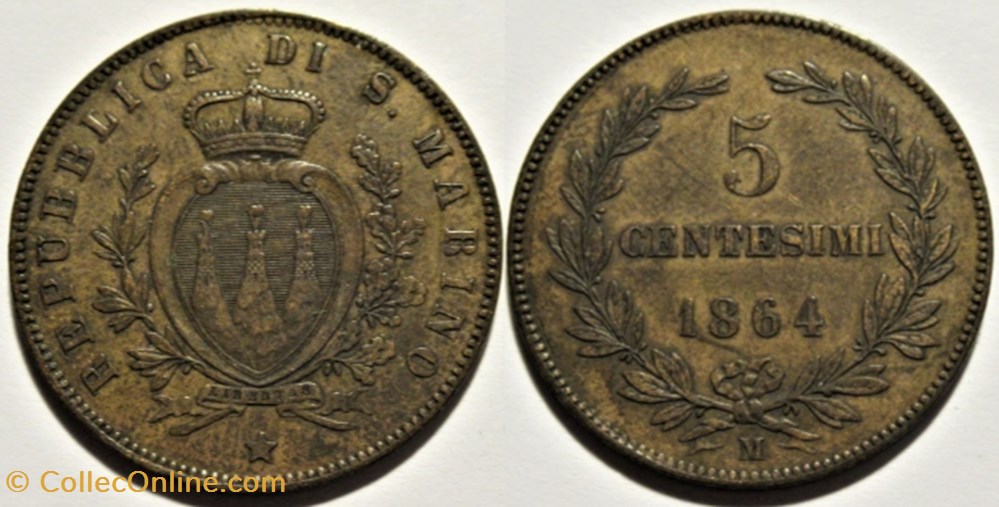monnaies monde saint 1864 repubblica di san marino 5 centesimi