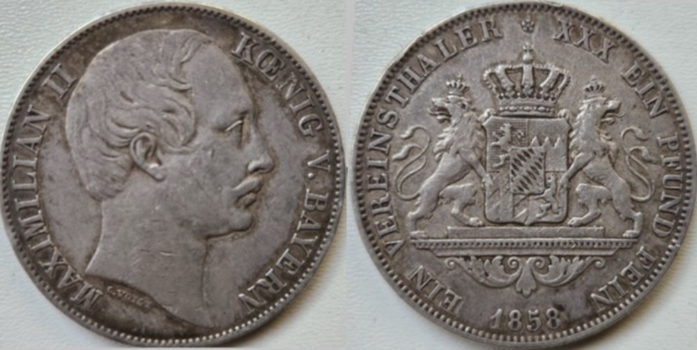 Maximilian II - 1 Vereinsthaler 1858 - Kingdom of Bavaria monnaies europe medievale saint empire romain germanique maximilian ii 1 vereinsthaler 1858 kingdom of bavaria