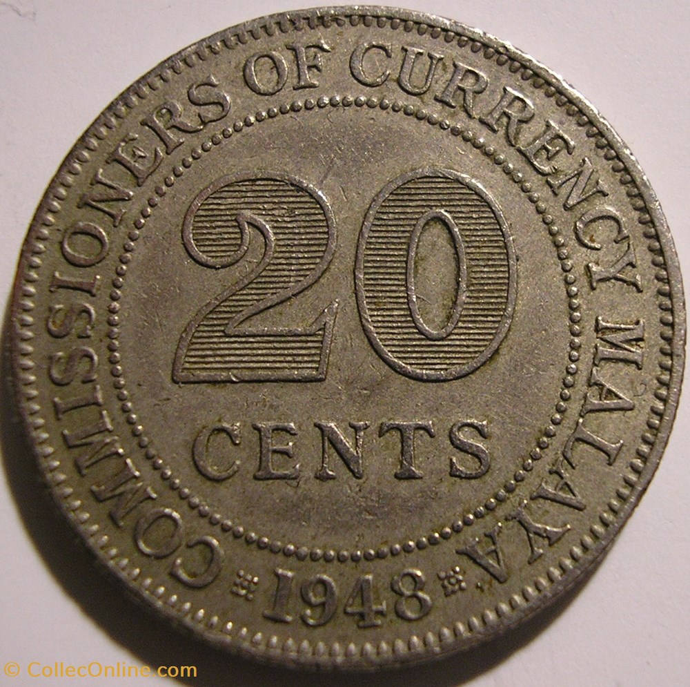 George Vi 20 Cents 1948 Malaysia Coins World Face Value 20 Cents