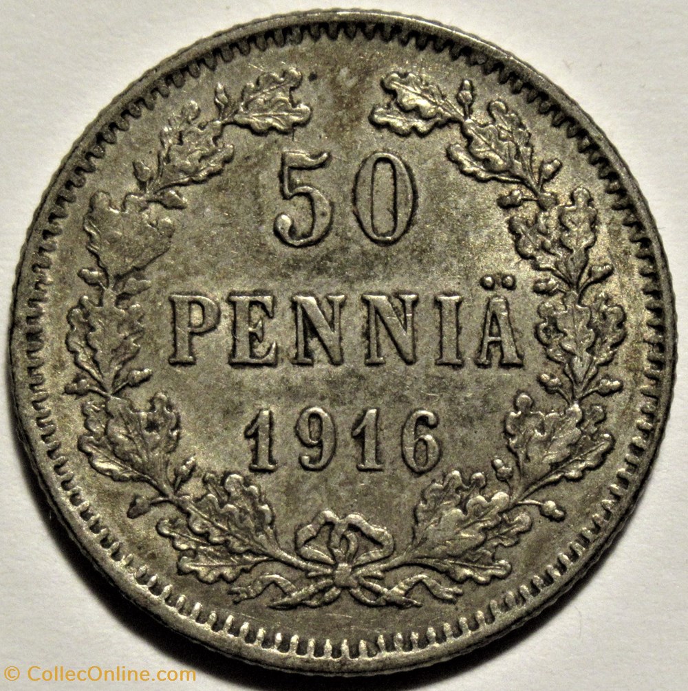 Nicholas II of Russia - 50 Penniä 1916, Grand Duchy of Finland 3 monnaies monde finlande nicholas ii of russia 50 pennia 1916 grand duchy of finland
