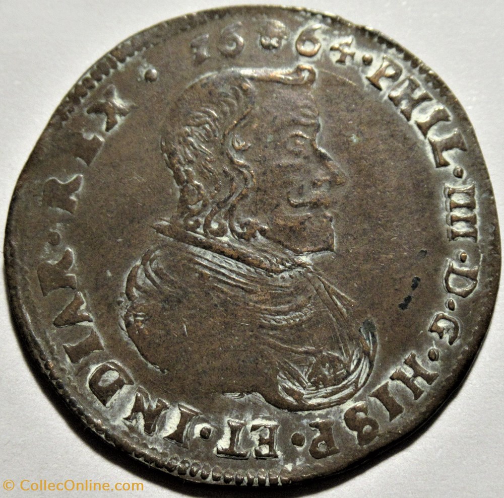 1664 Brussels, Spain & Austria Alliance Token - Felipe IV of Spain 2 monnaies europe medievale pays bas espagnols 1664 brussels spain austria alliance token felipe iv of spain
