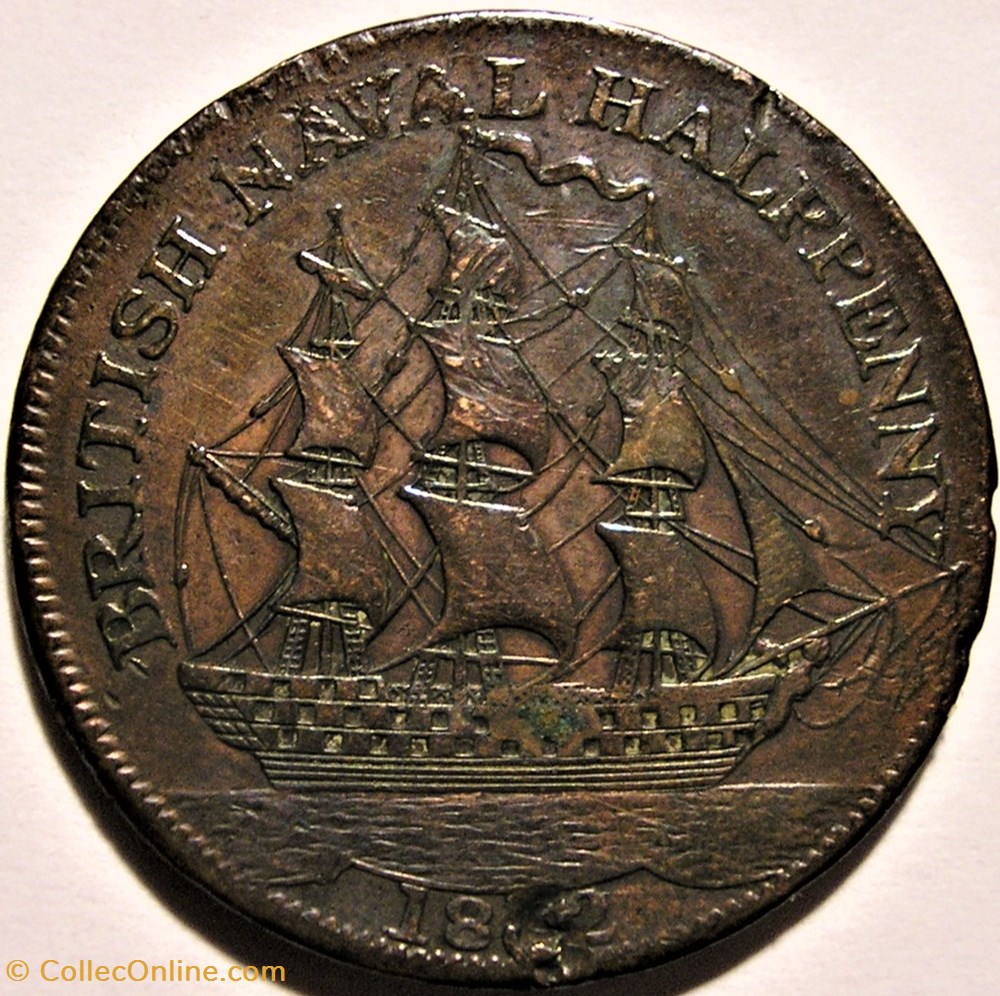 Admiral Lord Nelson - Halfpenny 1812 British Navy - Yorkshire, England 2 monnaies jetons mereaux admiral lord nelson halfpenny 1812 british navy yorkshire england