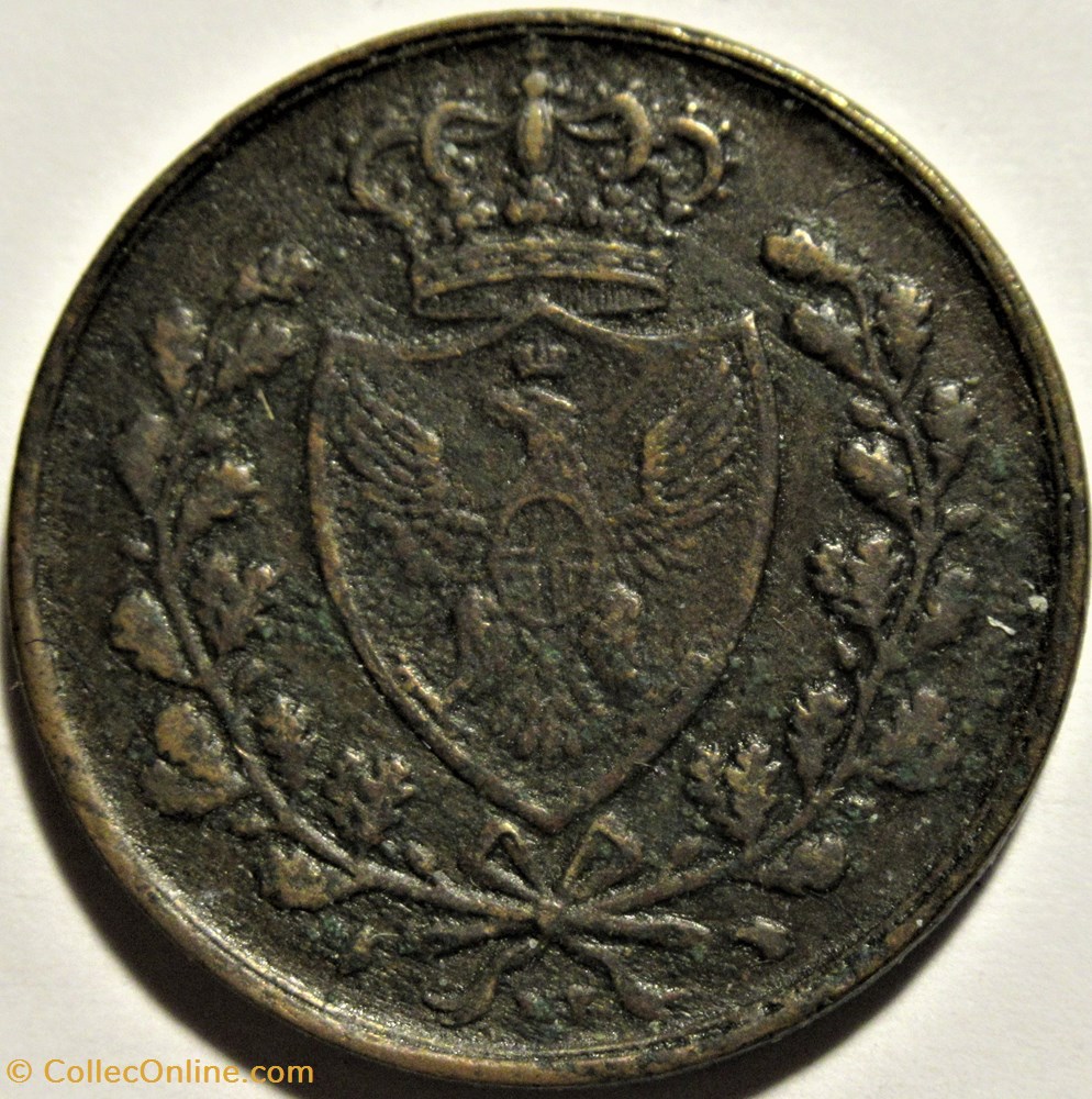 1826 Royaume de Sardaigne, 5 Centesimi L, Torino - Carlo Felice monnaies monde italie 1826 royaume de sardaigne 5 centesimi l torino carlo felice