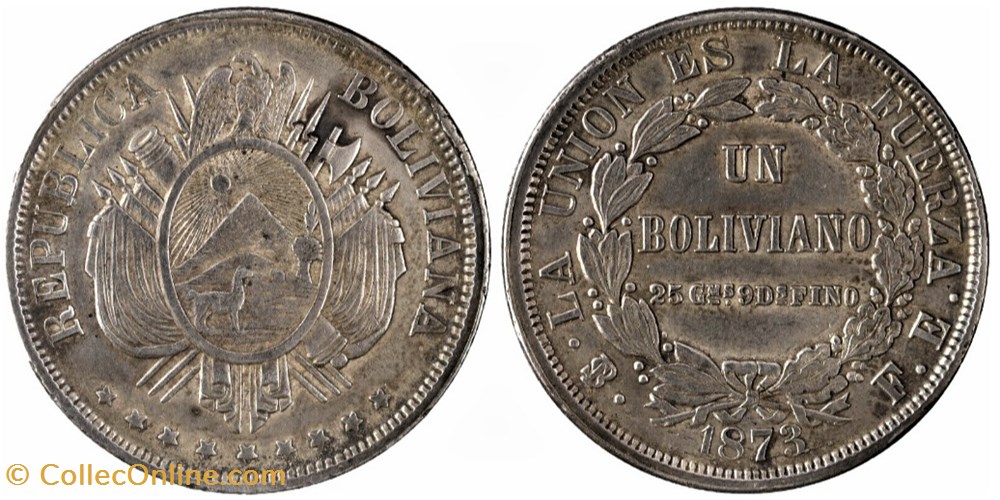 1873 Potosi - Un Boliviano monnaies monde bolivie 1873 potosi un boliviano