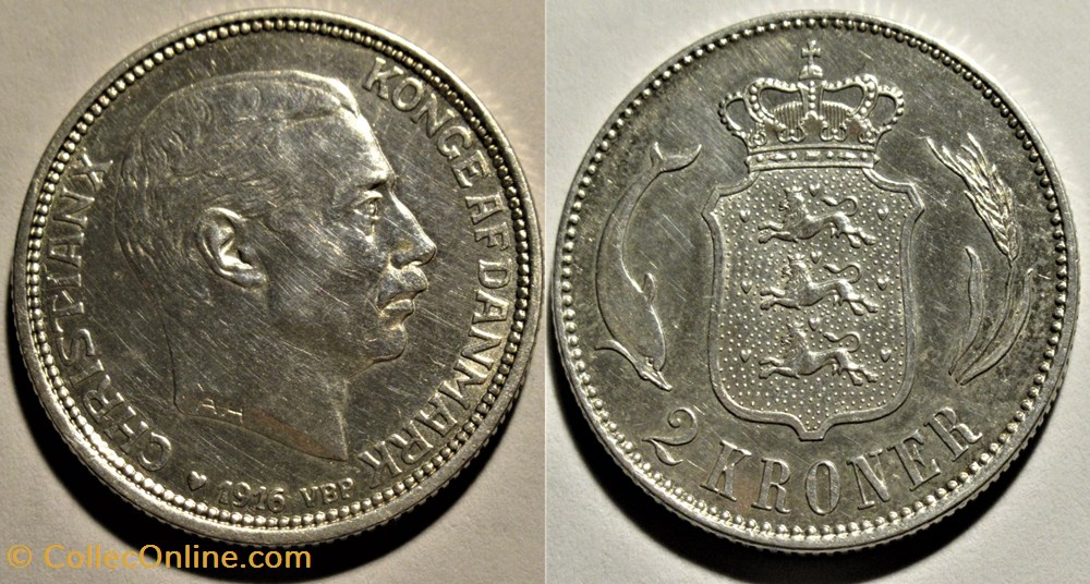 Christian X Denmark - 2 Kroner 1916 monnaies monde danemark christian x denmark 2 kroner 1916