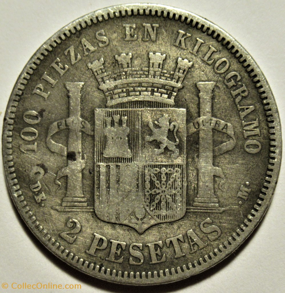 monnaies monde espagne 1870 2 pesetas provisional government of spain