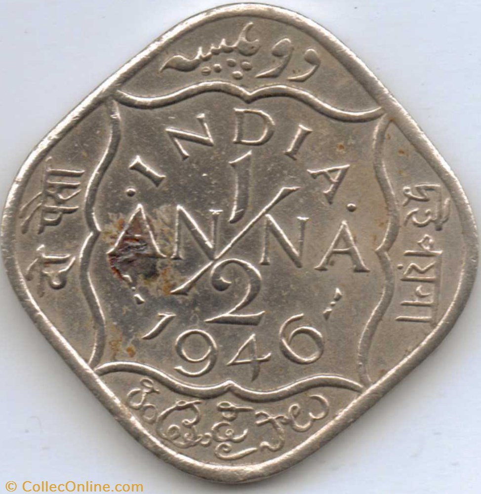 George VI - Half Anna 1946 Bombay - British India monnaie monde inde george vi half anna 1946 bombay british india