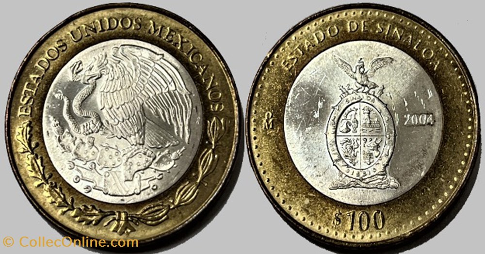 México 2004- 100 Pesos Sinaloa State - E.U Mexicanos monnaies monde mexique mexico 2004 100 pesos sinaloa state e u mexicanos
