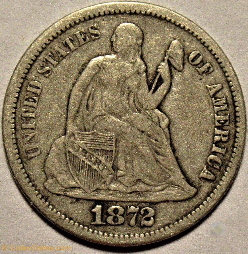 1872 S Dime - 10 Cents monnaies monde etats unis 1872 s dime 10 cents