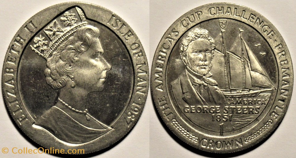 monnaies monde ile de elizabeth ii one crown 1987 america s cup isle of man
