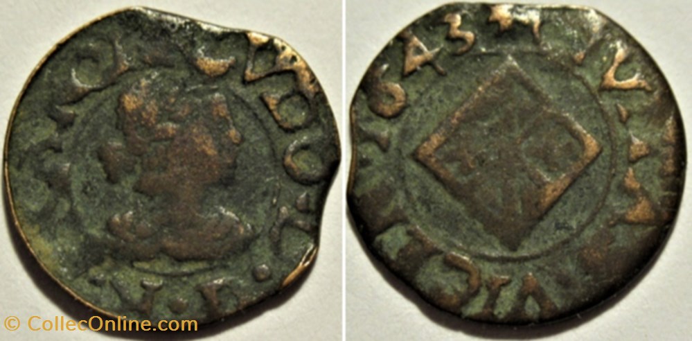 monnaies europe medievale principaute catalogne 1643 ciudad de vich dinero luis xiii de francia