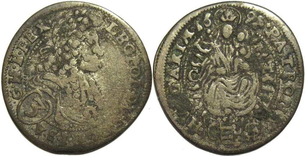 1695 Hungary, 3 Krajcár - Leopold I Holy Roman Emperor monnaies europe medievale royaume de hongrie 1695 hungary 3 krajcar leopold i holy roman emperor