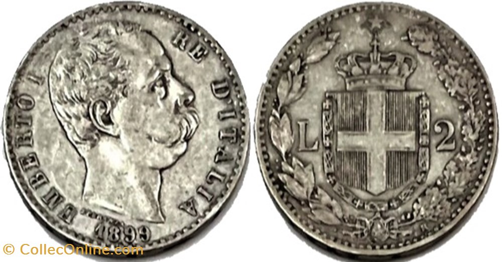 1899 Regno d'Italia, 2 Lire, Roma - Umberto I monnaies monde italie 1899 regno italia 2 lire roma umberto i
