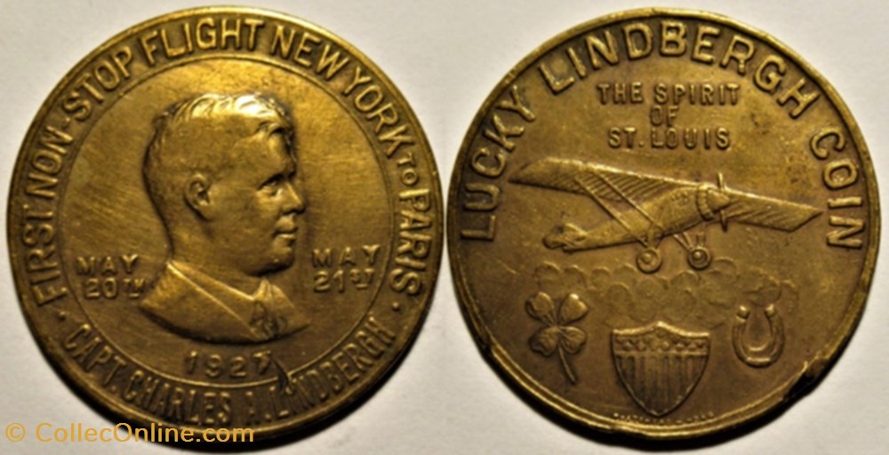 Lucky Lindbergh Token - Spirit of St. Louis - New York to Paris, 1927 monnaies jetons mereaux lucky lindbergh token spirit of st louis new york to paris 1927