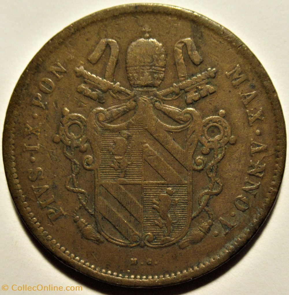 Pio IX, Pope - 2 Baiocchi 1850, Anno V - Papal States 2 monnaies monde vatican pio ix pope 2 baiocchi 1850 anno v papal states