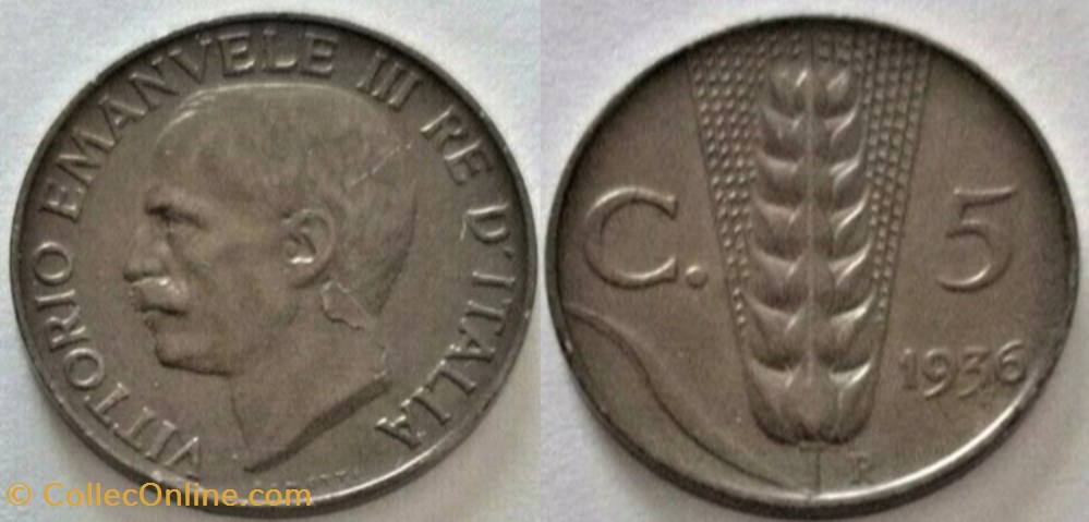 1936 Regno d'Italia, 5 Centesimi, Roma - Vittorio Emanuele III - Error monnaies monde italie 1936 regno italia 5 centesimi roma vittorio emanuele iii error