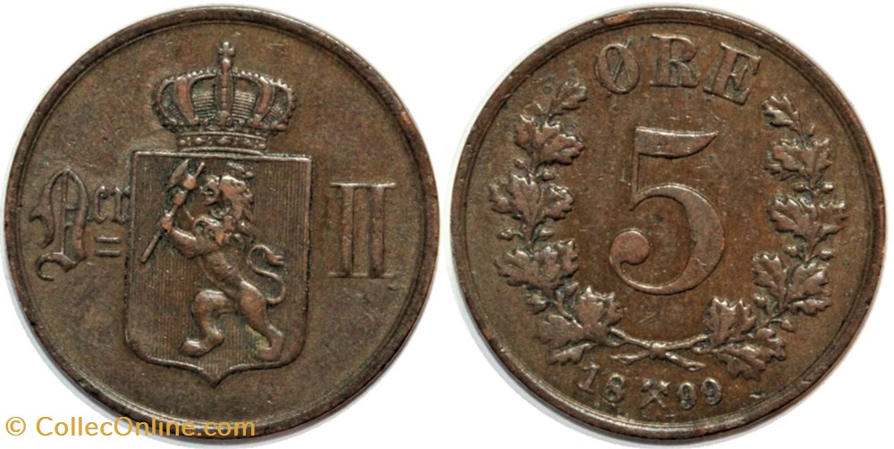 Norway - Oskar II - 5 Øre 1899 monnaies monde norvege norway oskar ii 5 re 1899