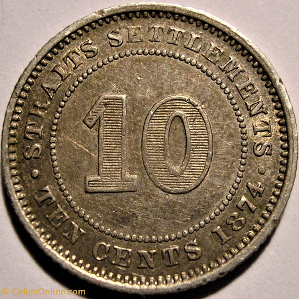 Victoria - 10 Cents 1874 Heaton - Straits Settlements, Malaysia monnaie monde malaisie victoria 10 cents 1874 heaton straits settlements malaysia