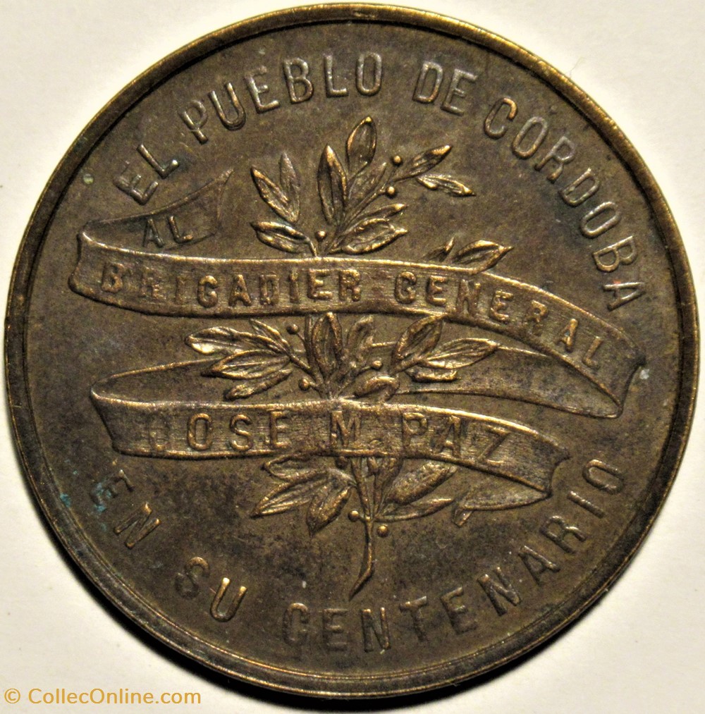 Argentina - 1891 Medal of the Centenary of José María Paz monnaies monde argentine argentina 1891 medal of the centenary of jose maria paz