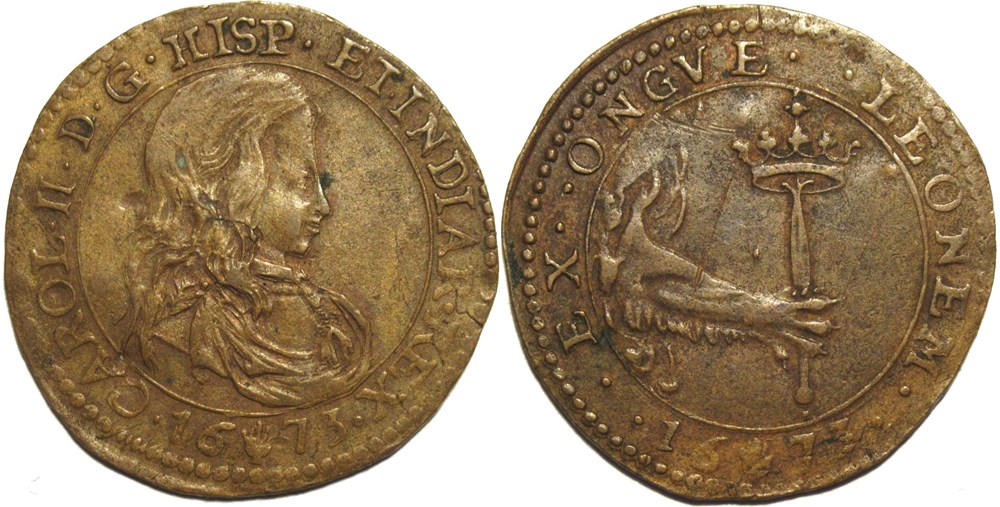 1673 Antwerp token, Declaration of war on France - Carlos II of Spain monnaies europe medievale pays bas espagnols 1673 antwerp token declaration of war on france carlos ii of spain