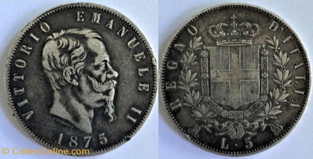 monnaies monde italie 1875 regno italia 5 lire milano vittorio emanuele ii