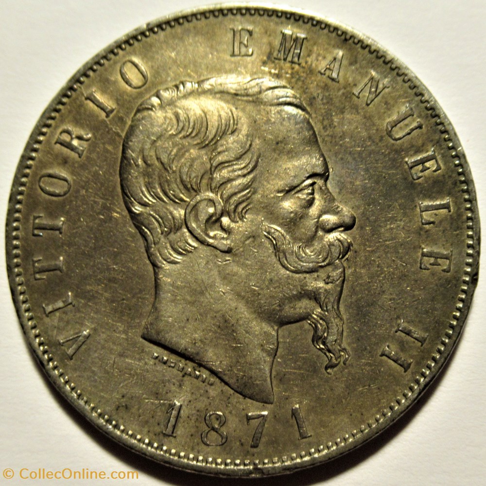 1871 Regno d'Italia - 5 Lire, Milano- Vittorio Emanuele II 2 monnaies monde italie 1871 regno italia 5 lire milano vittorio emanuele ii