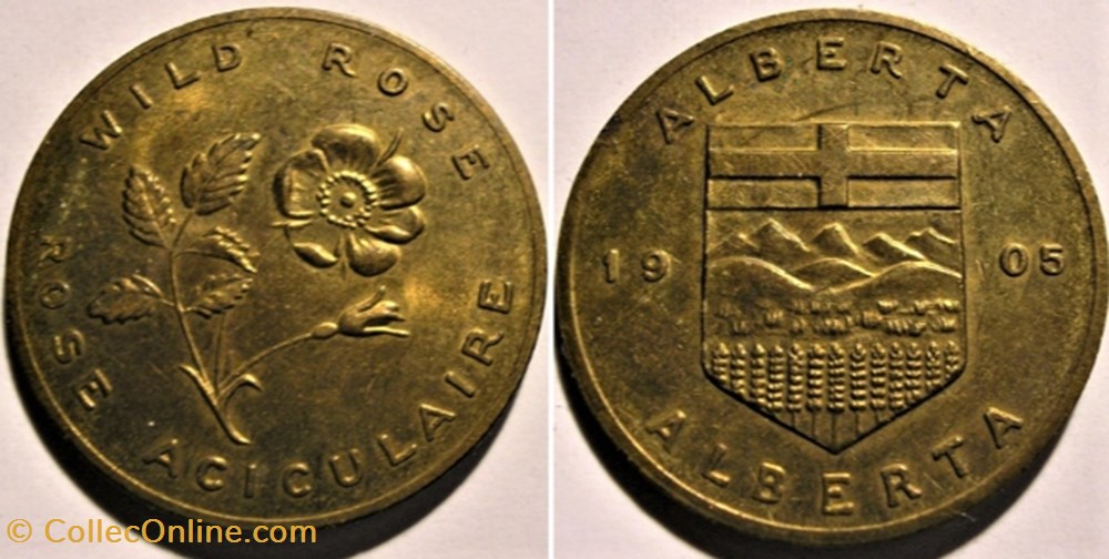 Alberta 1905 - Provincial Arms and Flowers 1965-68, Shell Oil Token monnaie jeton mereaux alberta 1905 provincial arms and flowers 1965 68 shell oil token