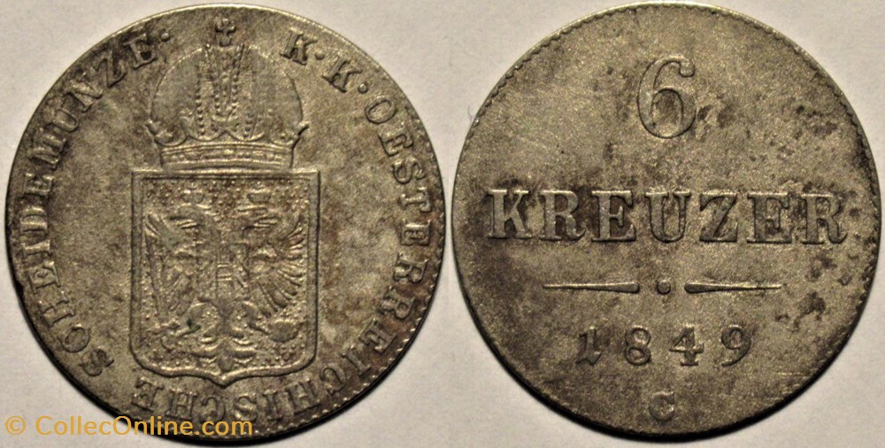Franz Joseph I - 6 Kreutzer 1849 C, Austrian Empire monnaies monde autriche franz joseph i 6 kreutzer 1849 c austrian empire