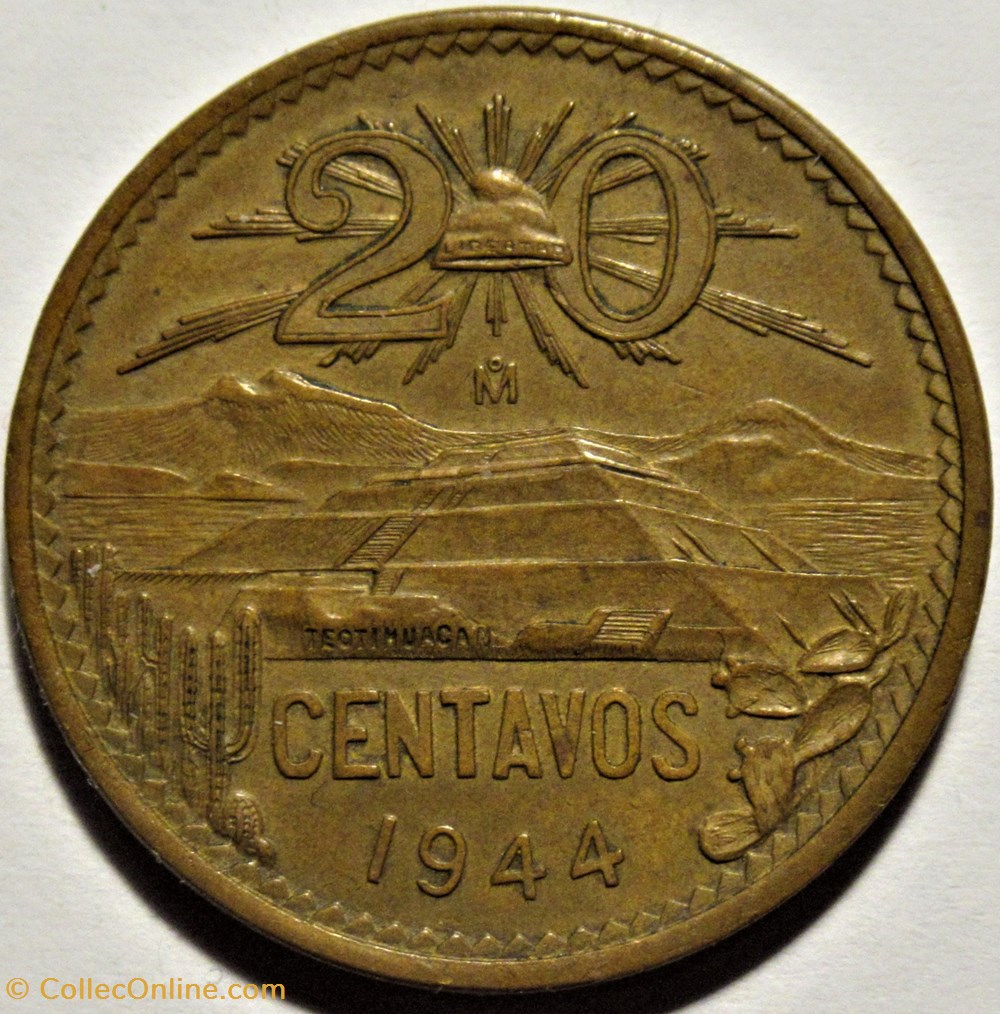 monnaies monde mexique mexico 20 centavos 1944 e u mexicanos