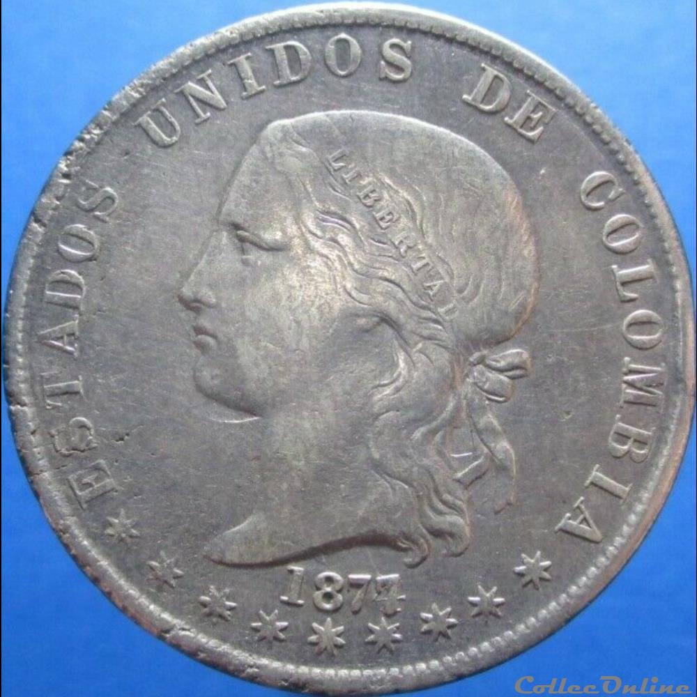 5 Decimos 1877/4 Medellin monnaie monde colombie 5 decimos 1877 4 medellin