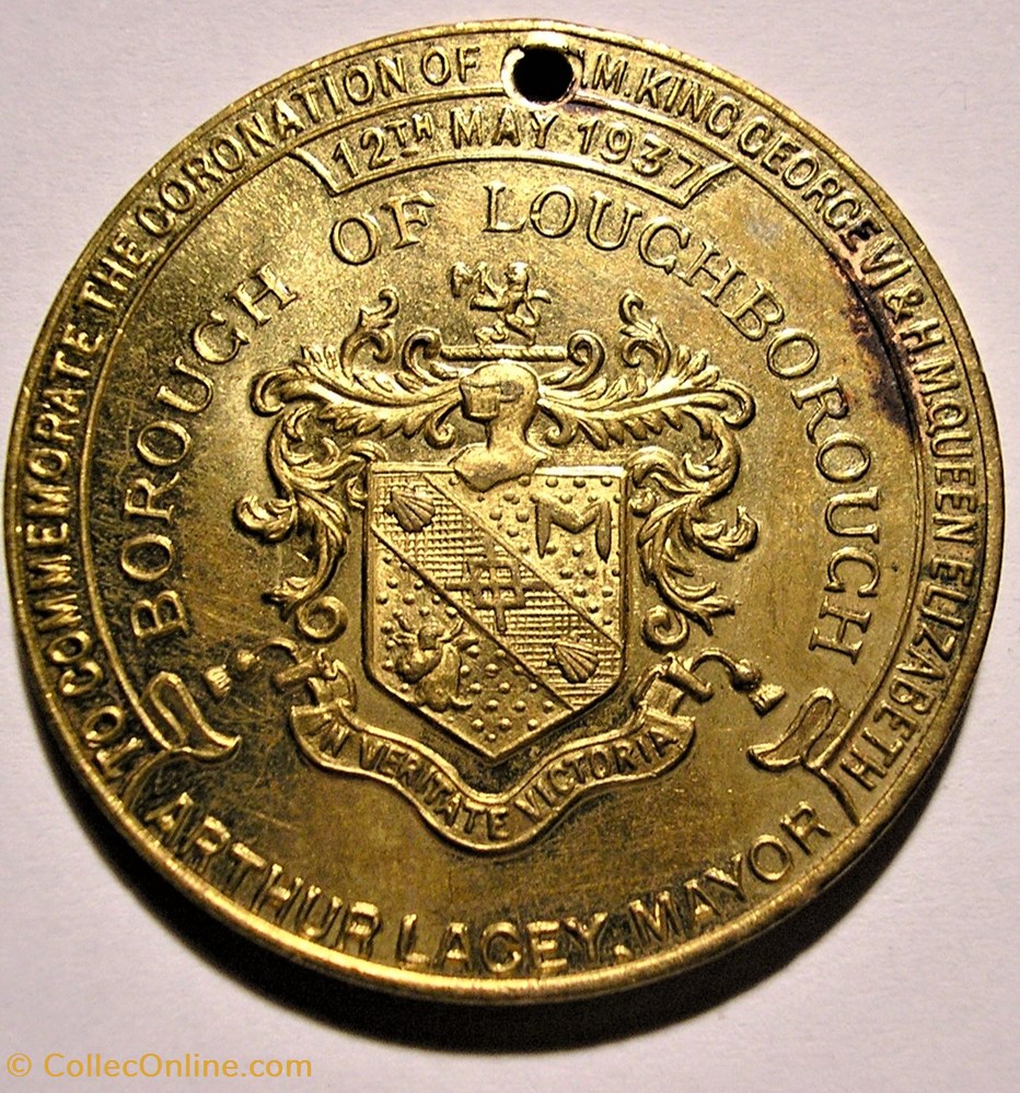 George VI & Elizabeth - 1937 Coronation Gilt Medal of Loughborough, UK 3 monnaie jeton mereaux george vi elizabeth 1937 coronation gilt medal of loughborough uk