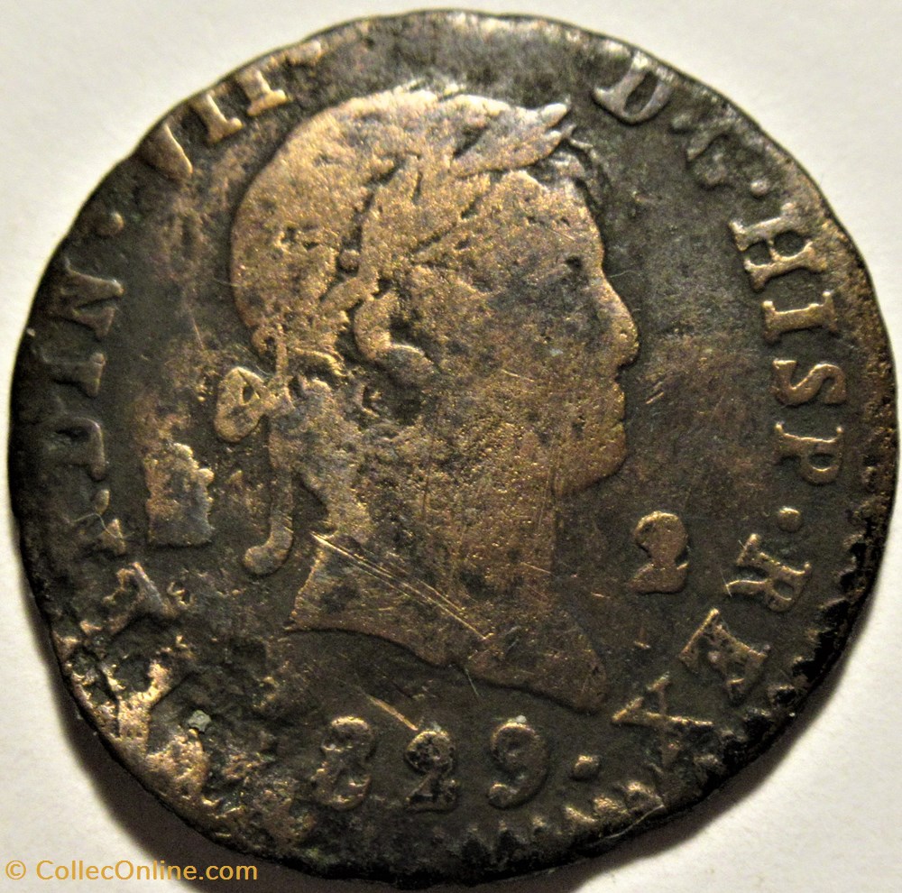 1829 Segovia 2 Maravedis - Fernando VII de España 2 monnaies monde espagne 1829 segovia 2 maravedis fernando vii de espana