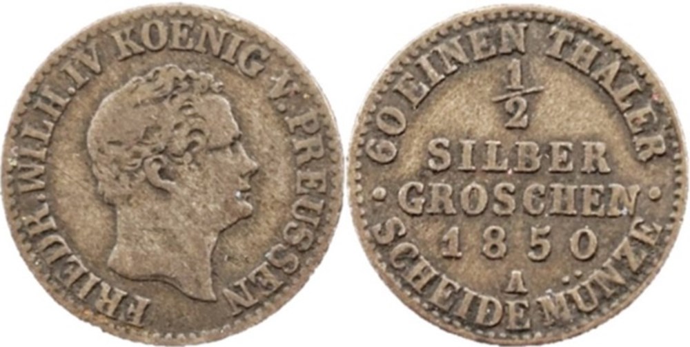 monnaies europe medievale saint empire romain germanique friedrich wilhelm iv 1 2 groschen 1850 berlin kingdom of prussia