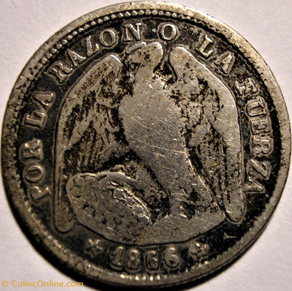 monnaie monde chili chile un decimo 1866 5 santiago