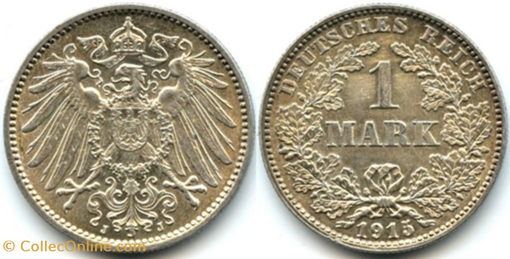 Wilhelm II - 1 Mark 1915 Hamburg, German Empire monnaies monde allemagne wilhelm ii 1 mark 1915 hamburg german empire