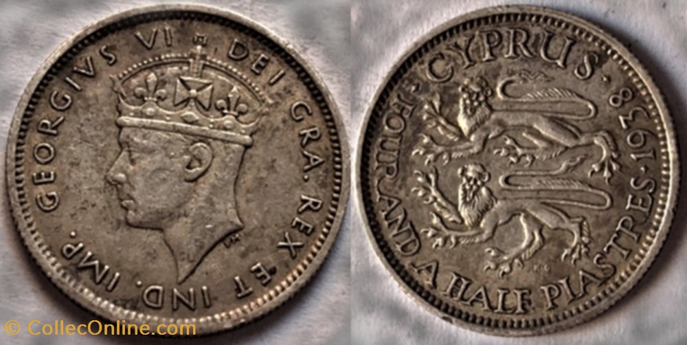 George VI - Four & a Half Piastres 1938 - Cyprus monnaies monde chypre george vi four a half piastres 1938 cyprus