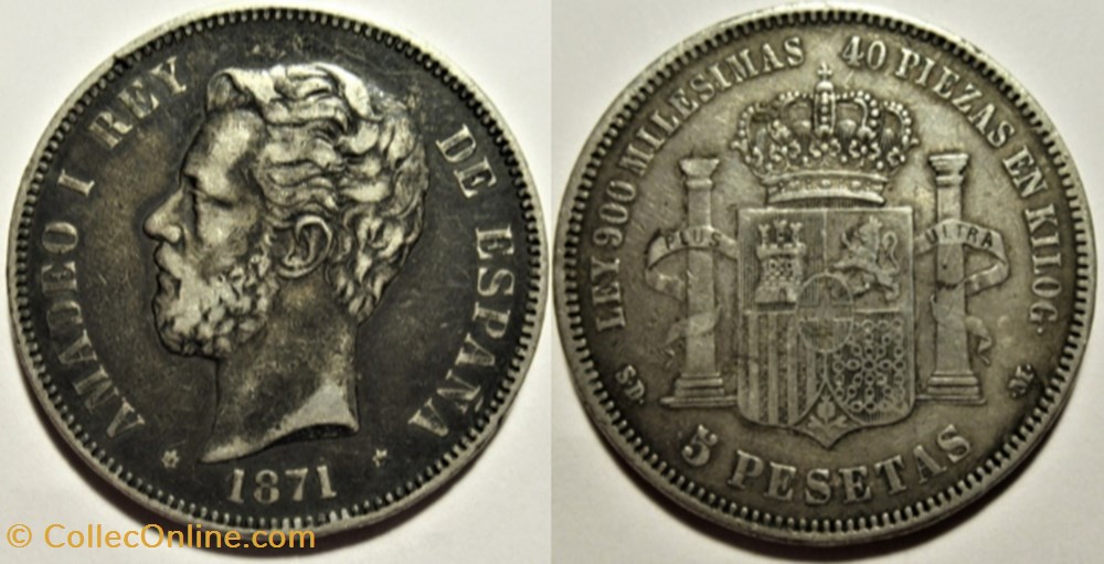 monnaies monde espagne 1871 5 pesetas amadeo i de espana